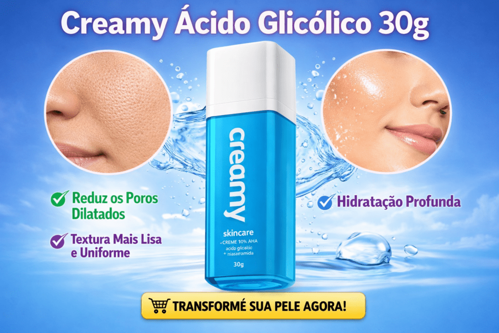 Creamy Ácido Glicólico 30g para redução de poros dilatados, melhora da textura da pele e tratamento noturno facial